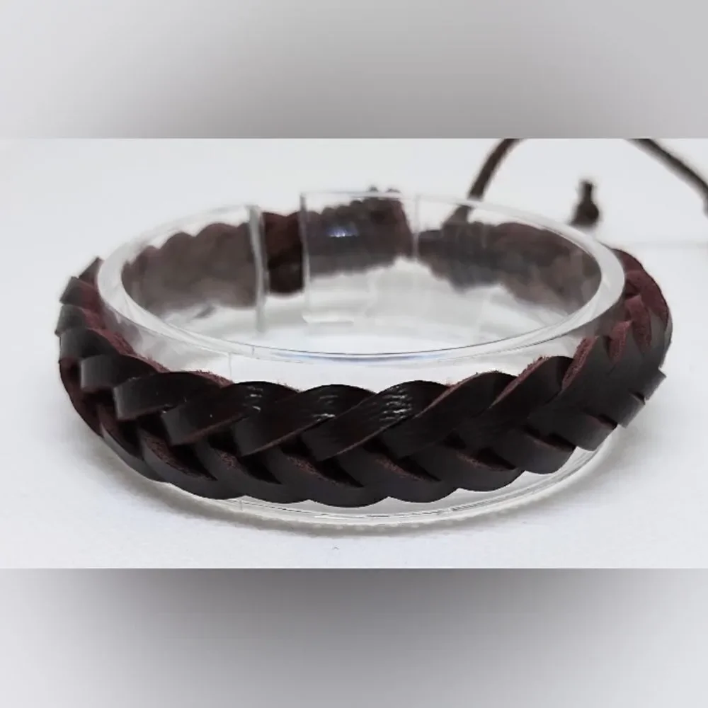 Men's bracelet leather braided brown new e7‎